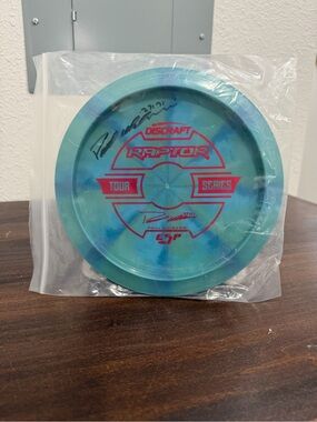 SIGNED PAUL MCBETH MISPRINTED Discraft Raptor ESP Tour Series Disc - Teal/Blue